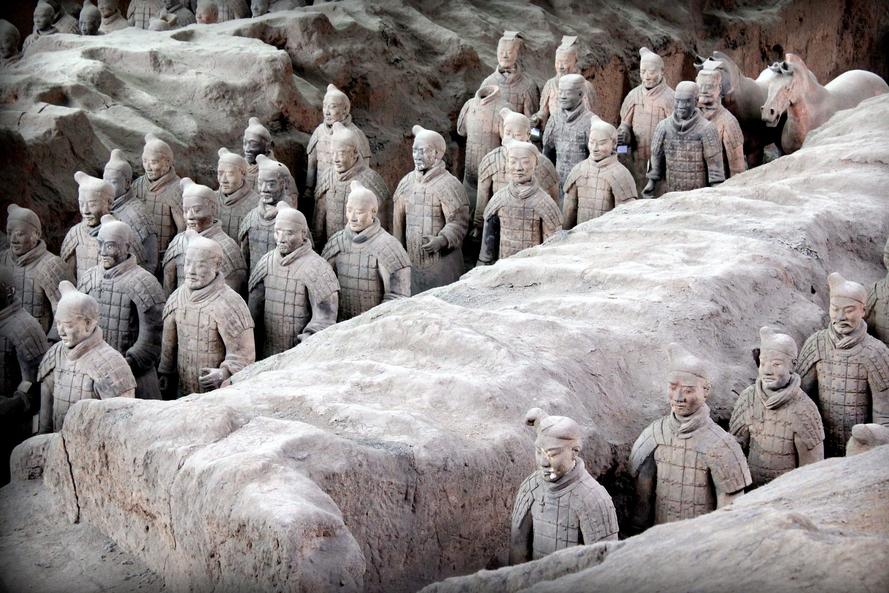 Ranks of terracotta warriors in Pit One, Emperor Qin Shi Huang's mausoleum, Xi'an